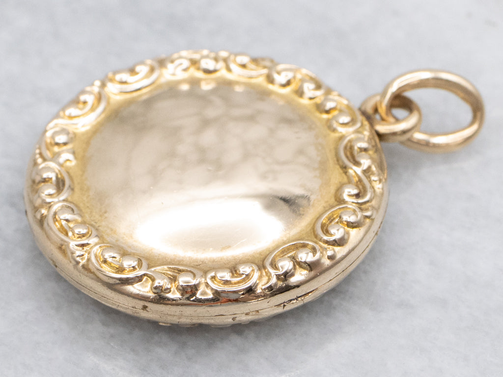 Antique Chased Gold Round Locket with Old English Monogram