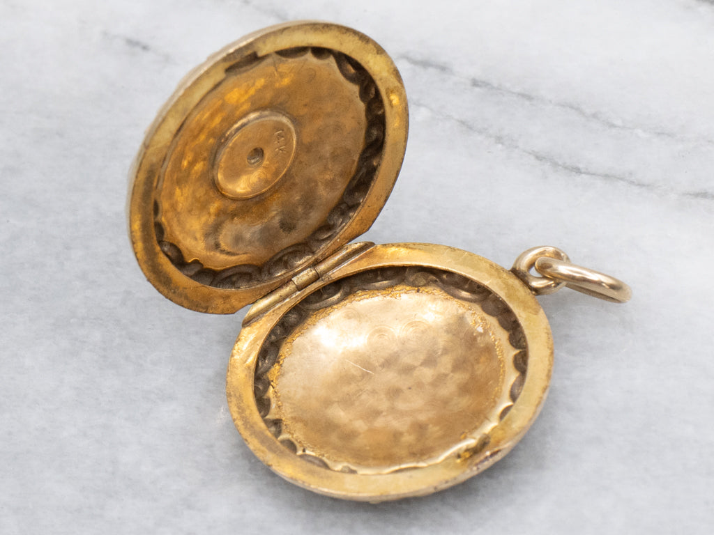 Antique Chased Gold Round Locket with Old English Monogram
