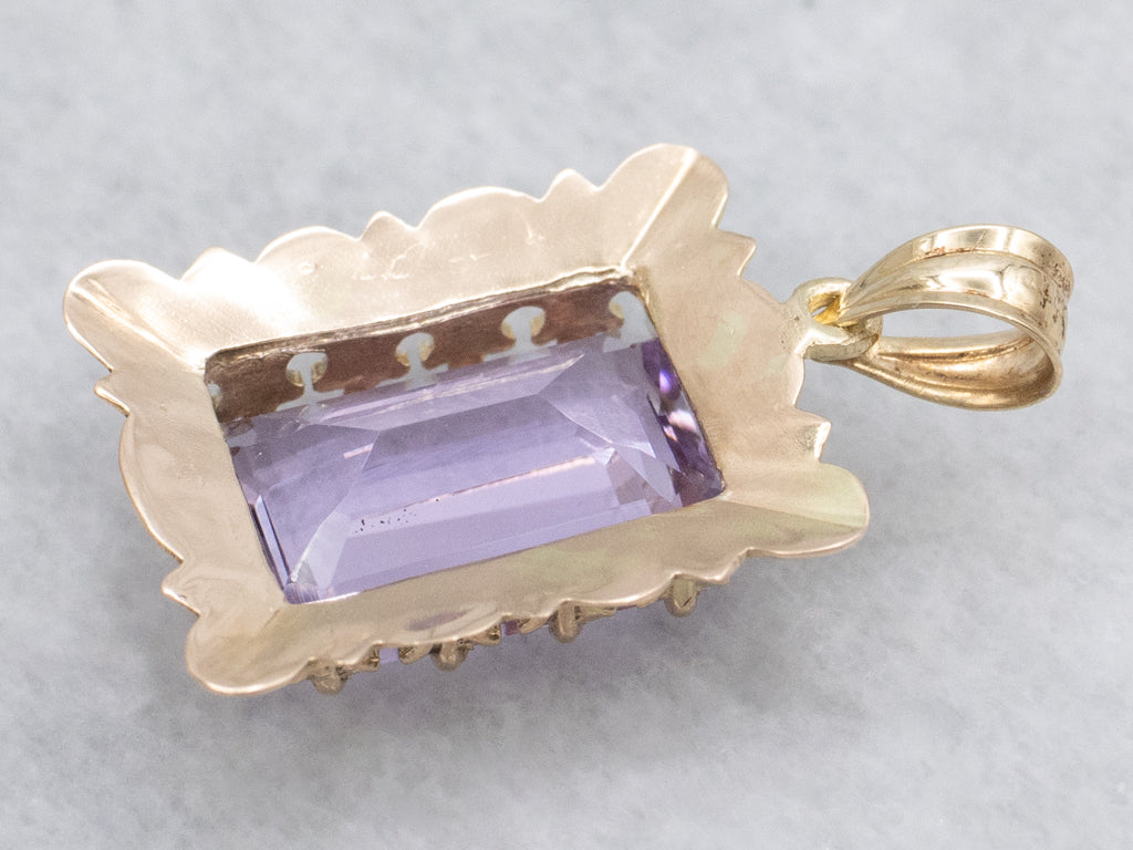 Vintage Amethyst Engraved Yellow Gold Pendant