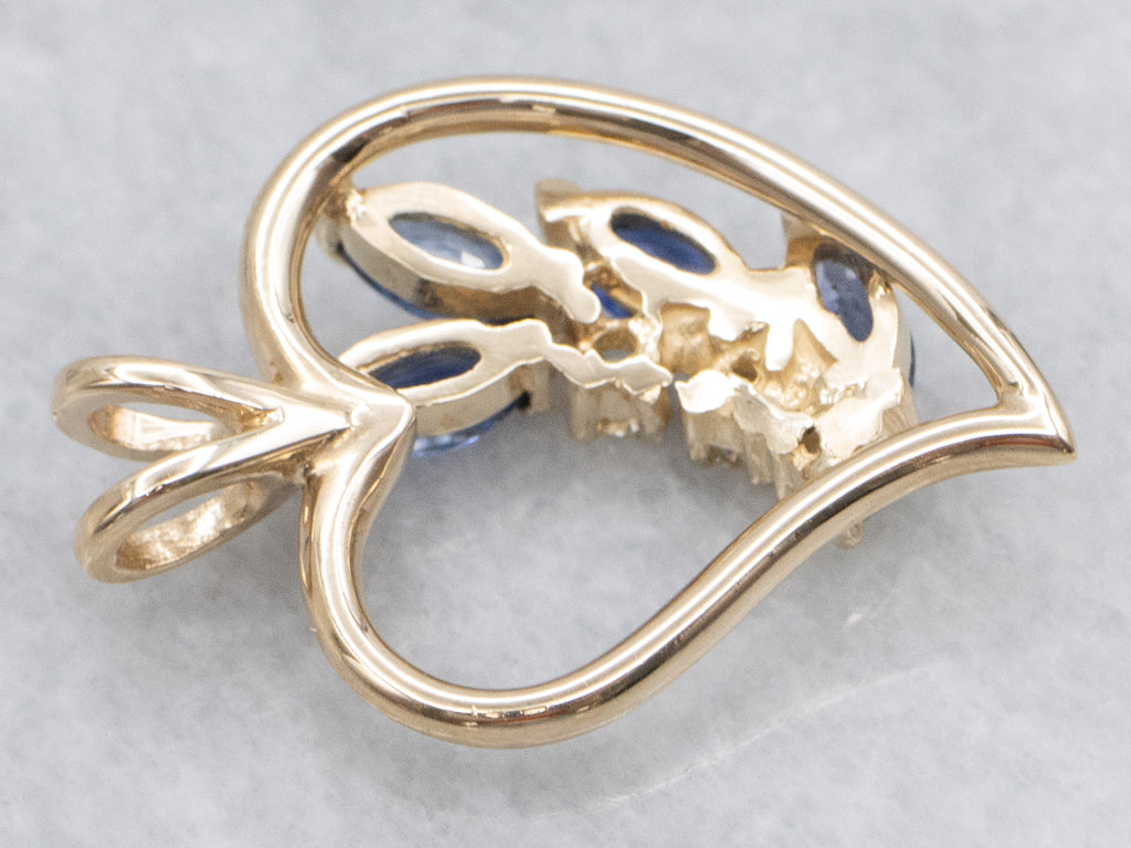 Marquise-Cut Sapphire and Diamond Gold Heart Pendant