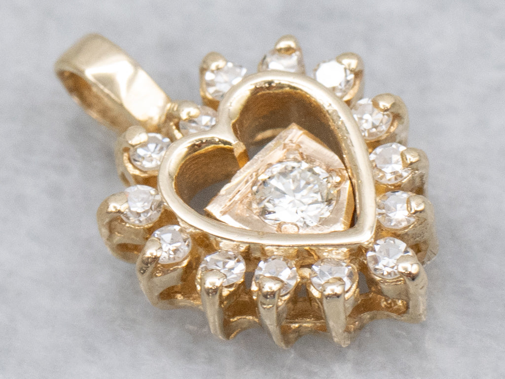 Yellow Gold Diamond Heart Halo Pendant