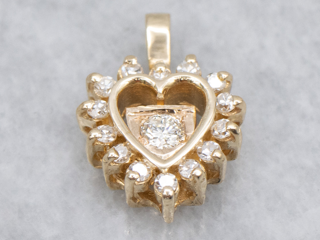 Yellow Gold Diamond Heart Halo Pendant