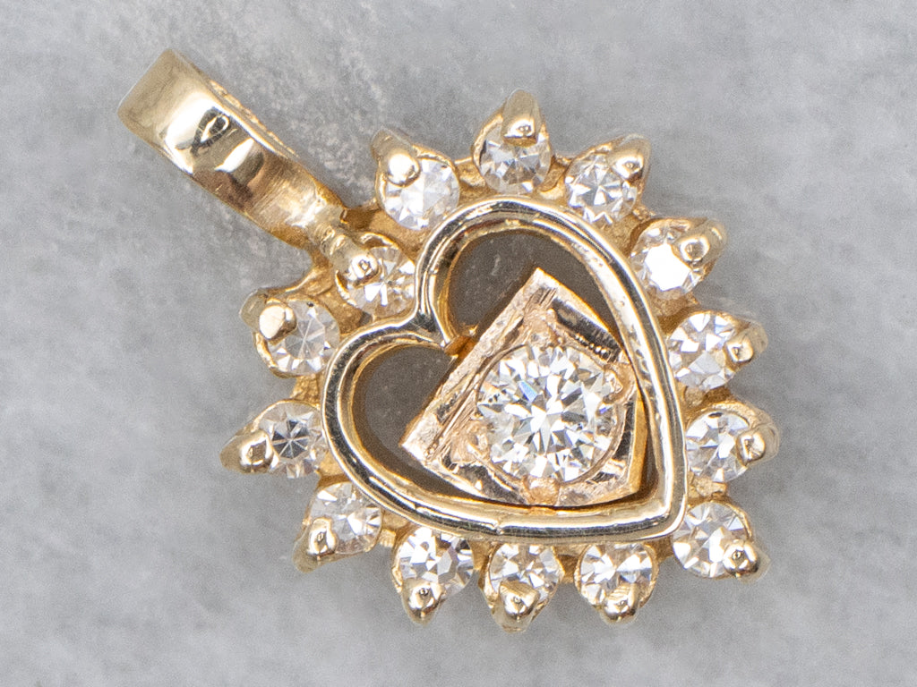 Yellow Gold Diamond Heart Halo Pendant