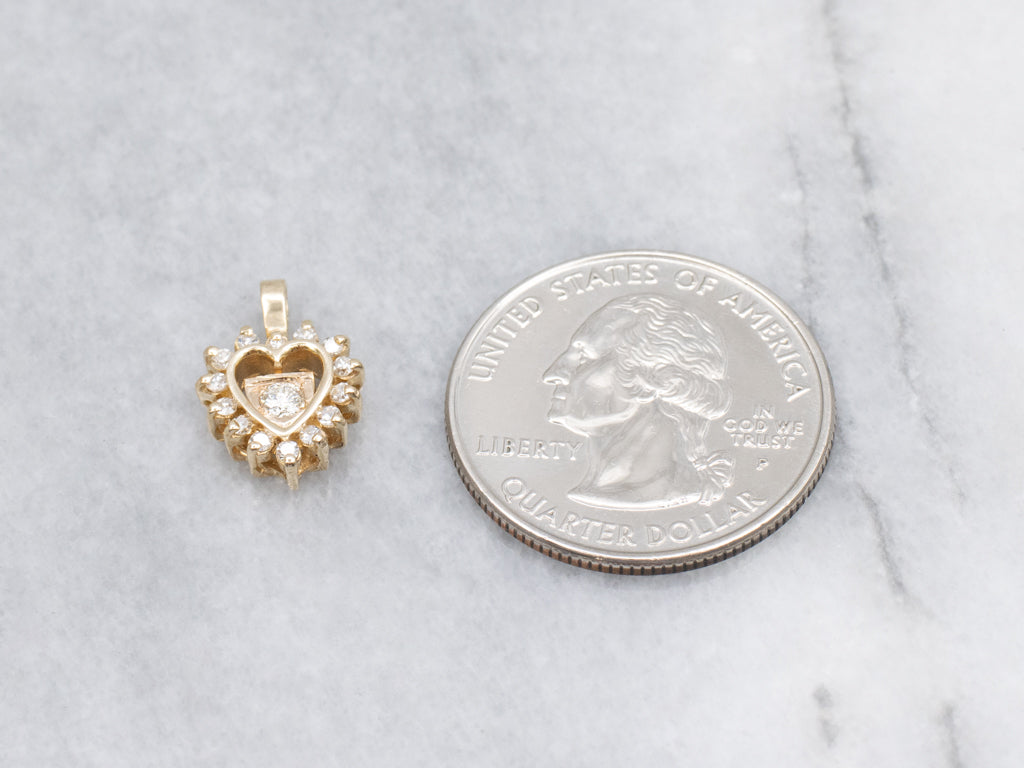 Yellow Gold Diamond Heart Halo Pendant