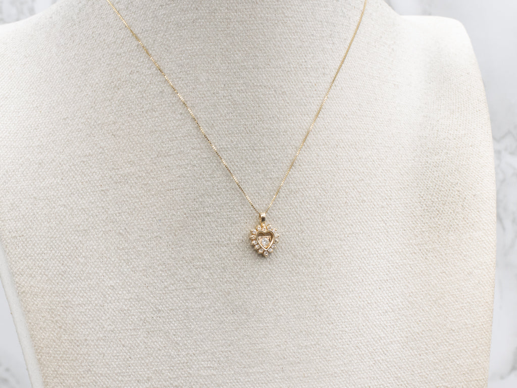 Yellow Gold Diamond Heart Halo Pendant