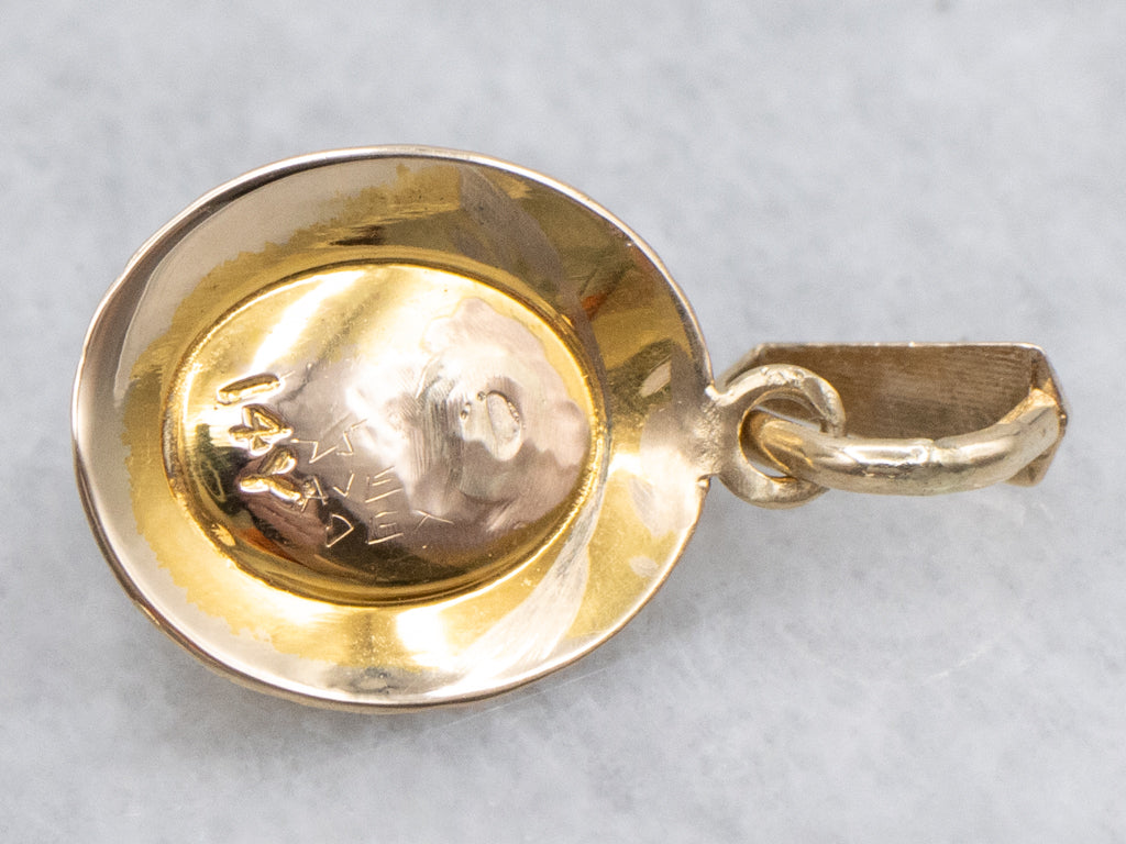 Antique Engraved Gold Amber Cabochon Pendant