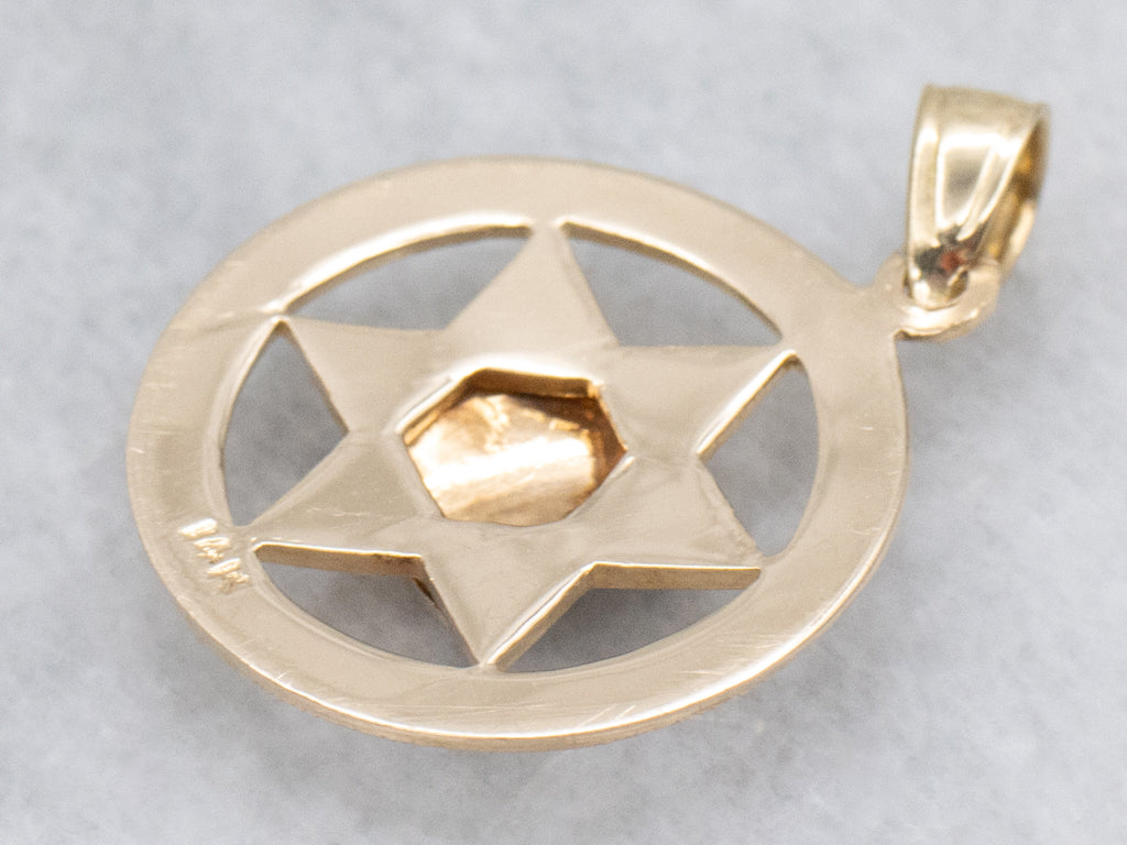 Gold and Enamel Star of David Engraved Unisex Pendant