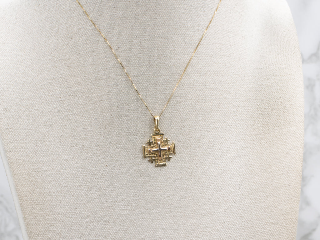 Tri-Color 18-Karat Gold Jerusalem Cross Pendant