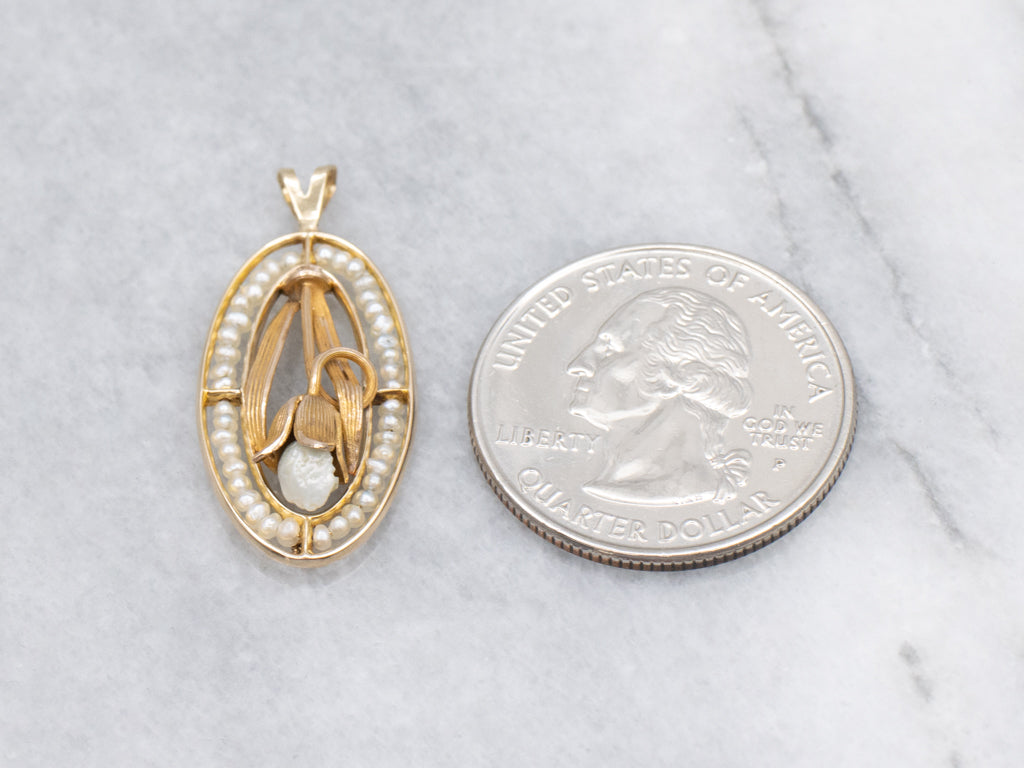 Antique Natural Pearl Lily of the Valley Flower Pendant