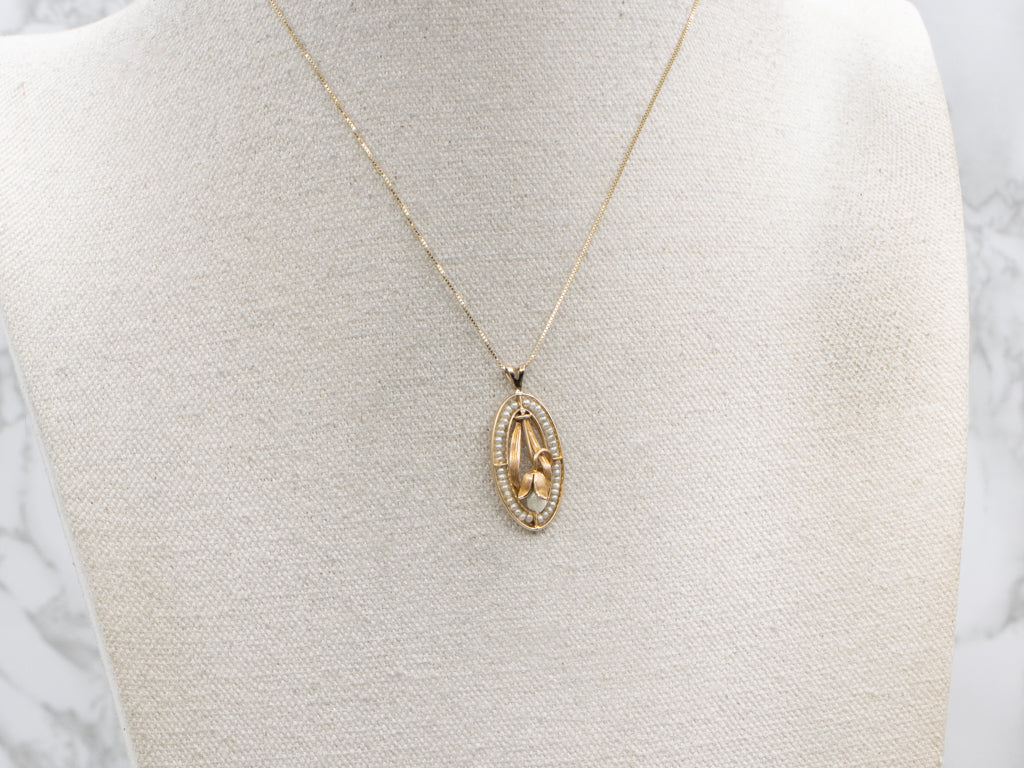 Antique Natural Pearl Lily of the Valley Flower Pendant