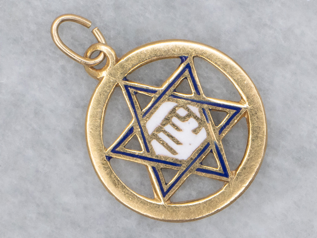Vintage Gold and Enamel Star Of David Religious Pendant