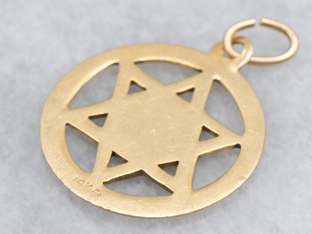 Vintage Gold and Enamel Star Of David Religious Pendant