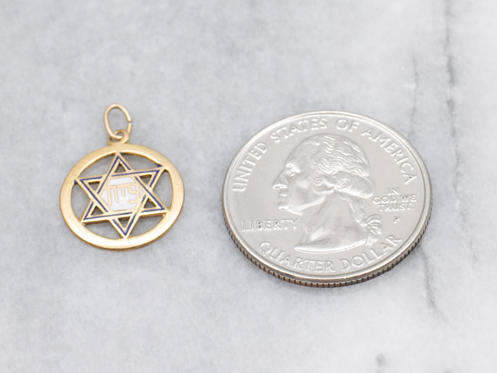 Vintage Gold and Enamel Star Of David Religious Pendant