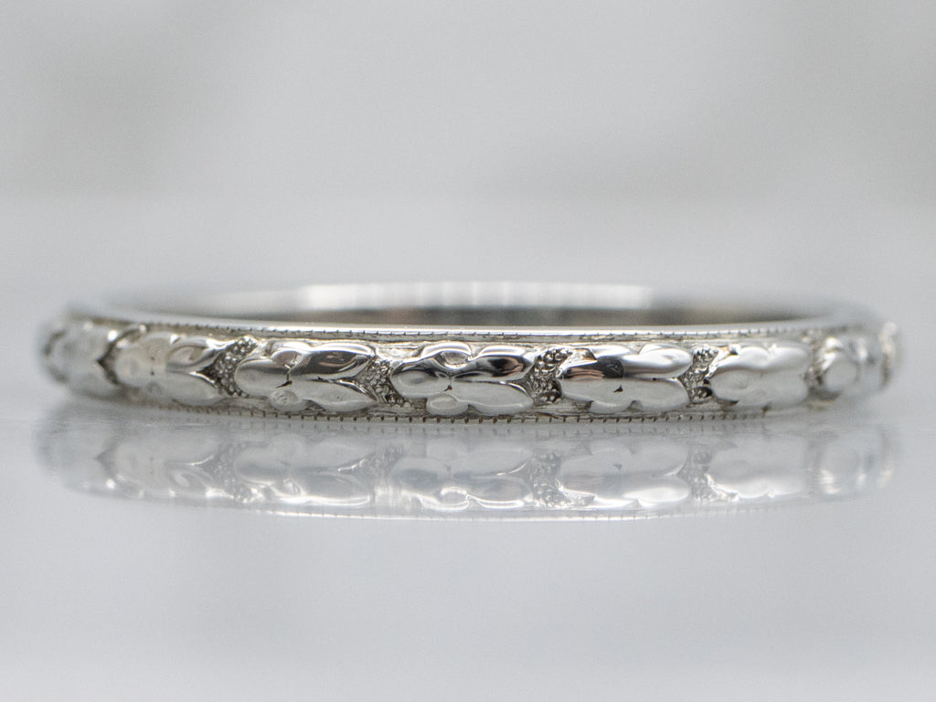 Antique White Gold Orange Blossom Floral Pattern Band