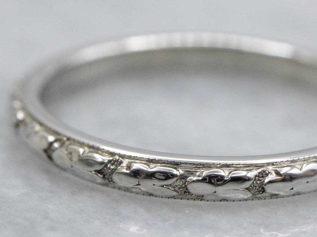 Antique White Gold Orange Blossom Floral Pattern Band