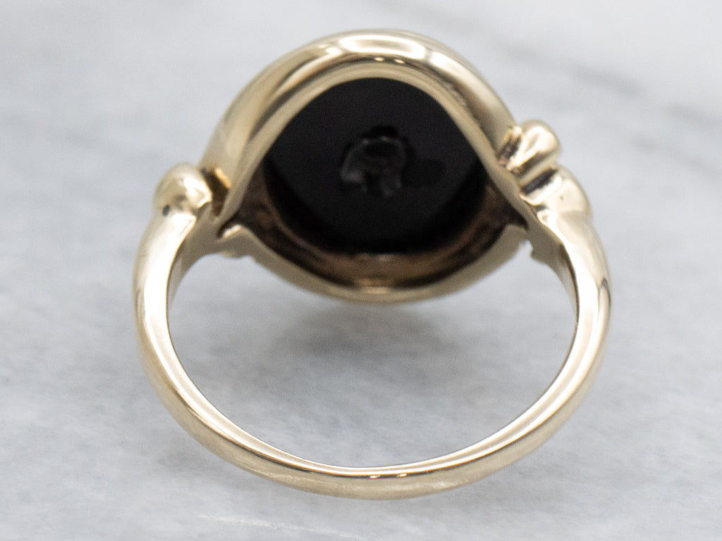 Ladies Mid-Century Onyx and Diamond Two-Tone Ring