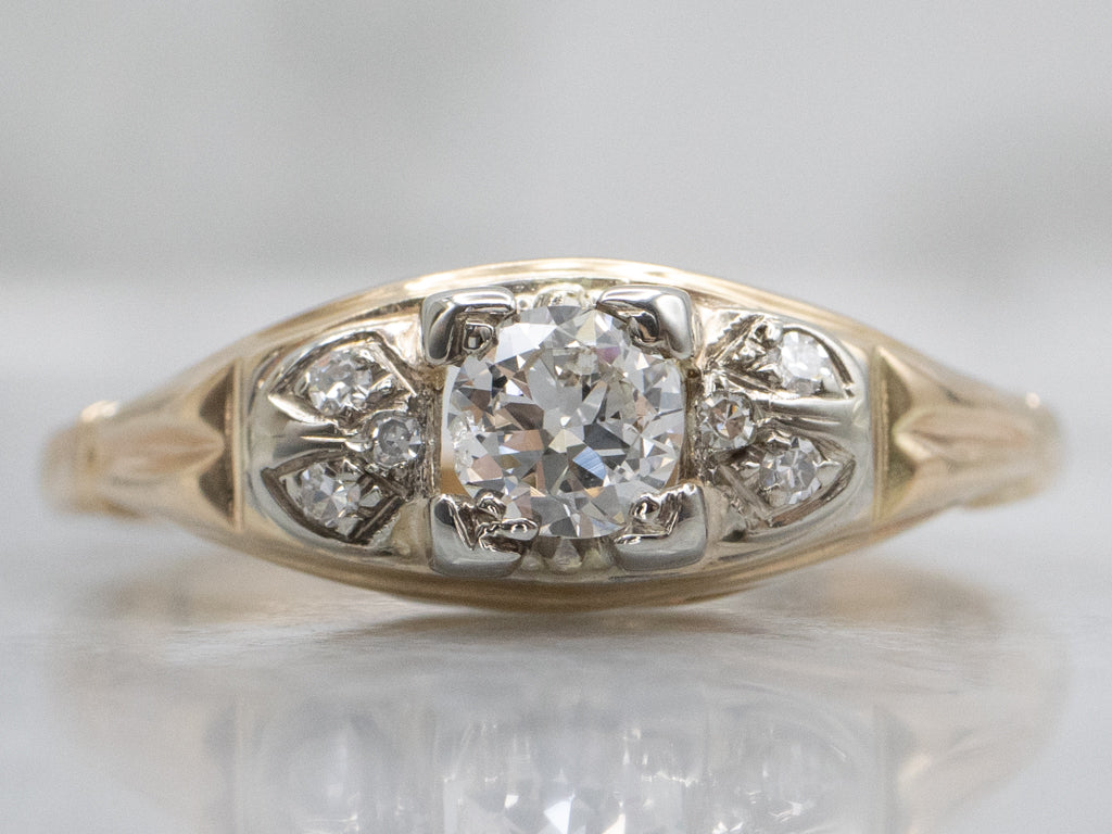 Retro-Era Diamond Two-Tone Engagement Ring