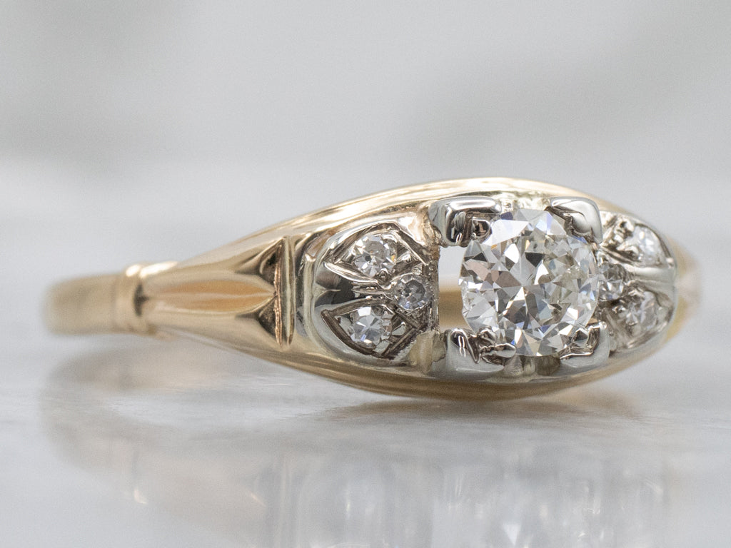 Retro-Era Diamond Two-Tone Engagement Ring