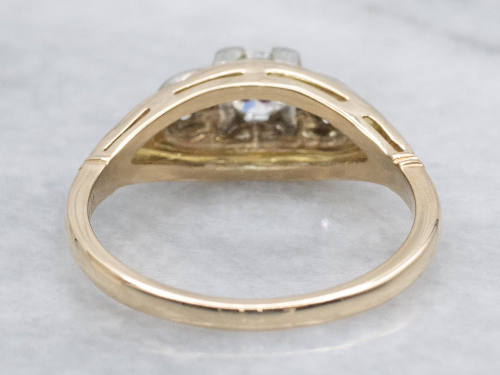 Retro-Era Diamond Two-Tone Engagement Ring
