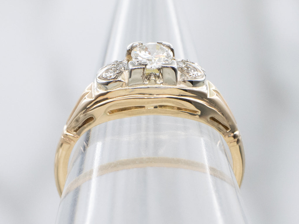 Retro-Era Diamond Two-Tone Engagement Ring