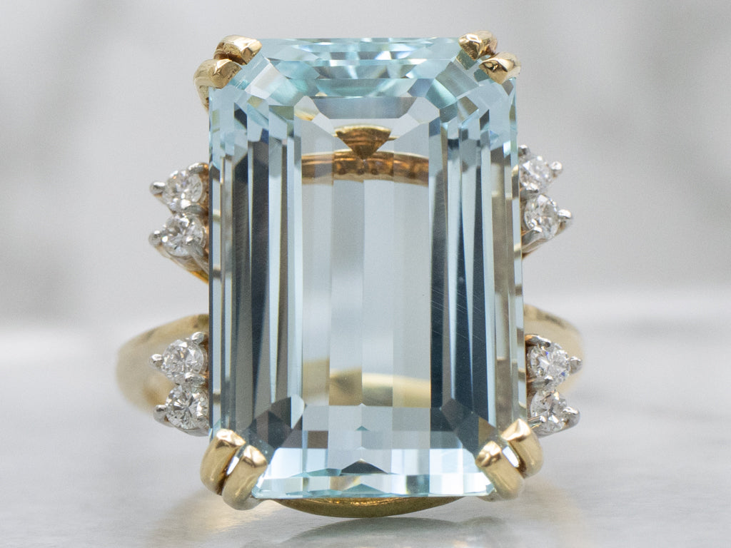 Oversized Aquamarine and Diamond Cocktail Ring