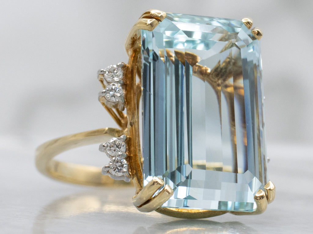 Oversized Aquamarine and Diamond Cocktail Ring