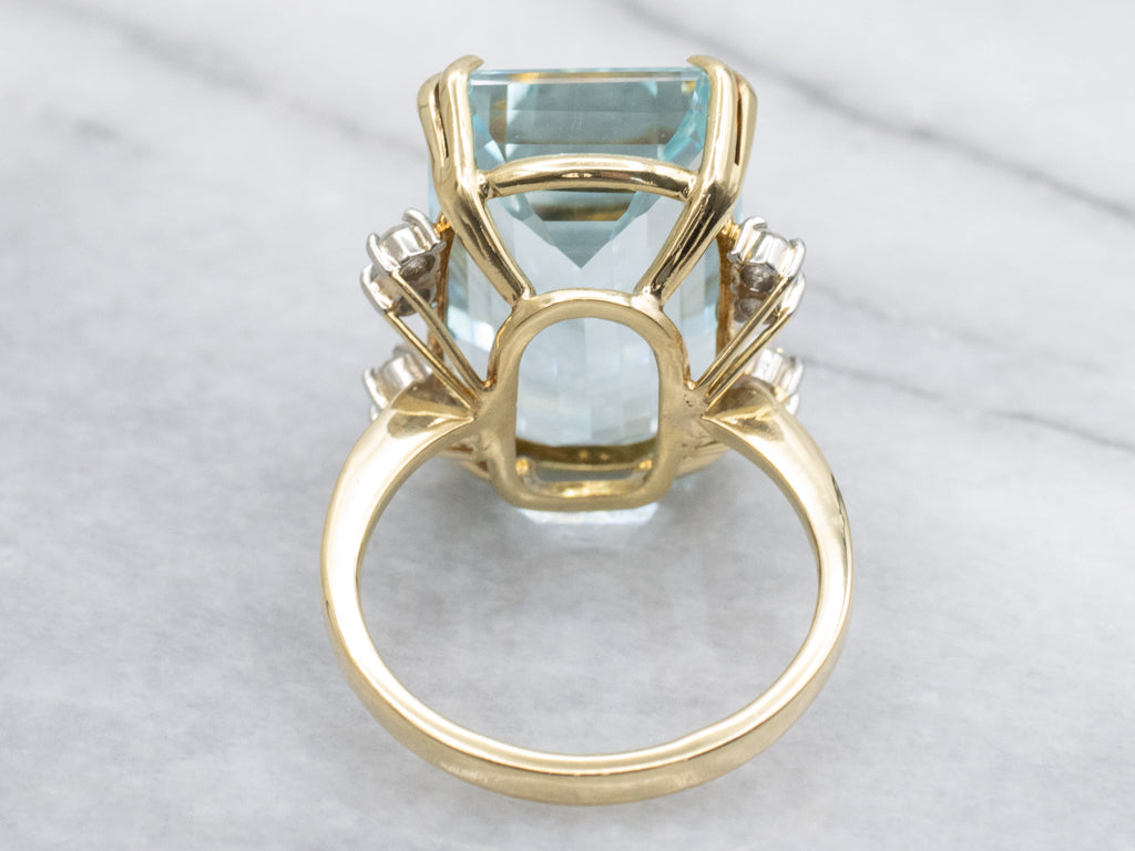 Oversized Aquamarine and Diamond Cocktail Ring