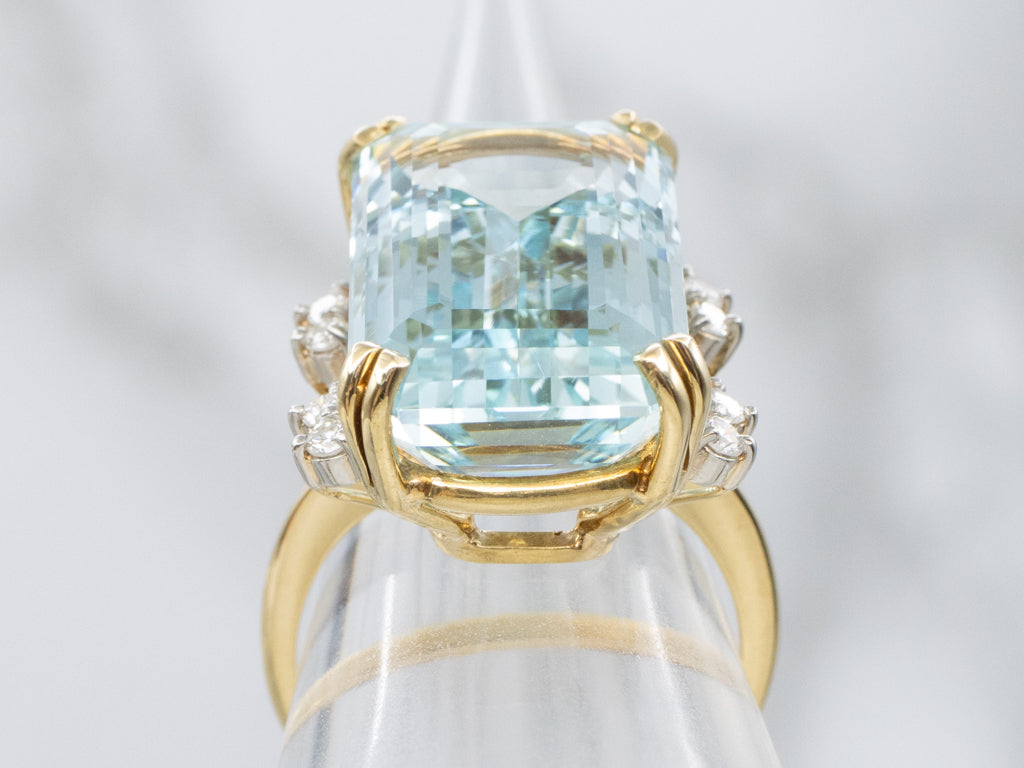 Oversized Aquamarine and Diamond Cocktail Ring