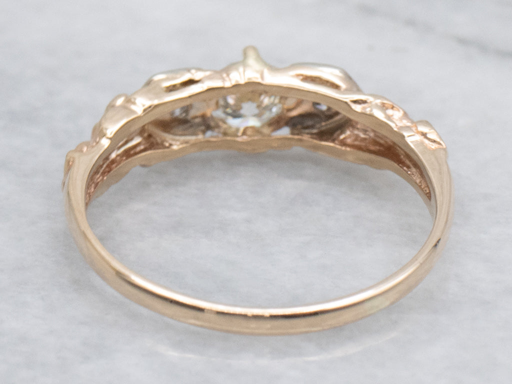 Vintage Tri-Color Gold Diamond Engagement Ring with Cherub Details