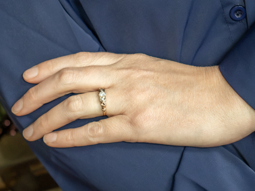 Vintage Tri-Color Gold Diamond Engagement Ring with Cherub Details