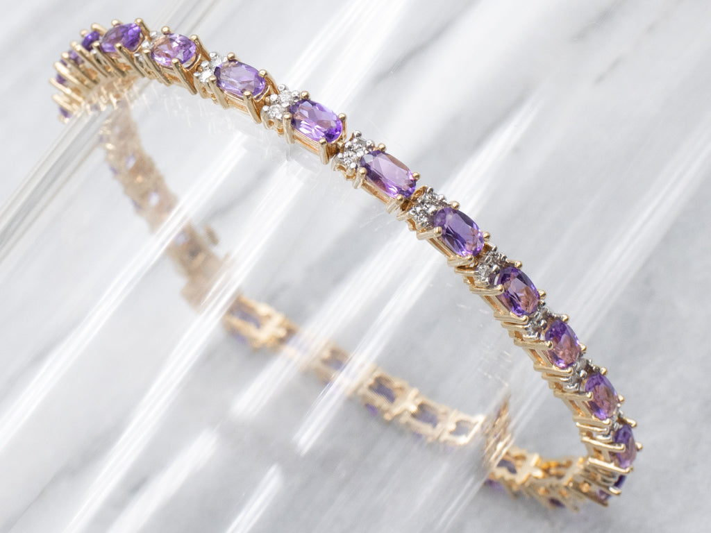 Amethyst and Diamond Gemstone Tennis Bracelet