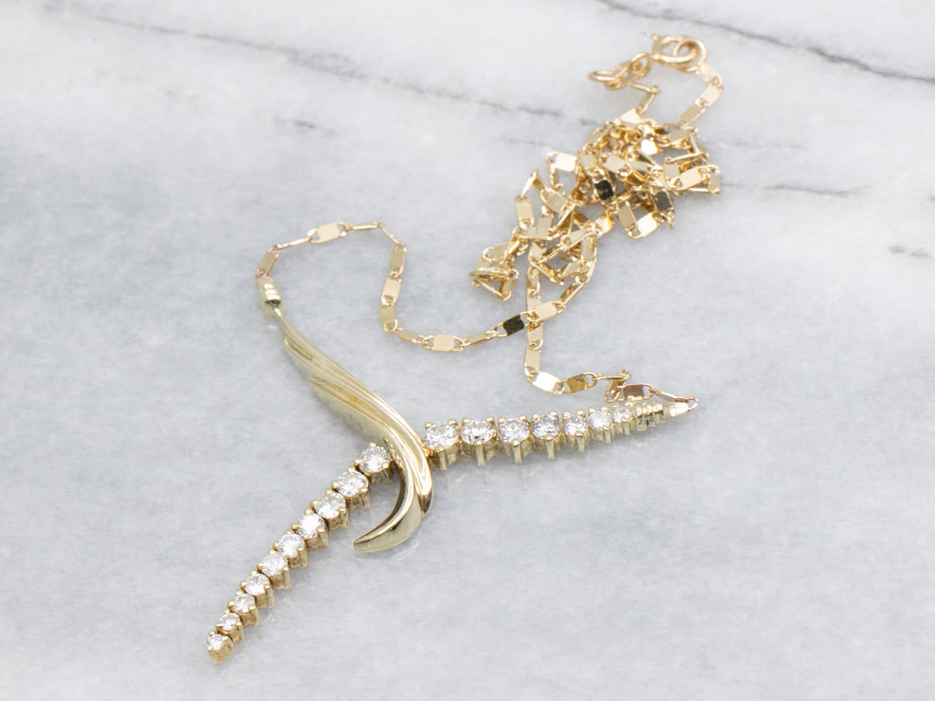 Mix-Era Graduated Diamond Twist Pendant and Gold Link Necklace