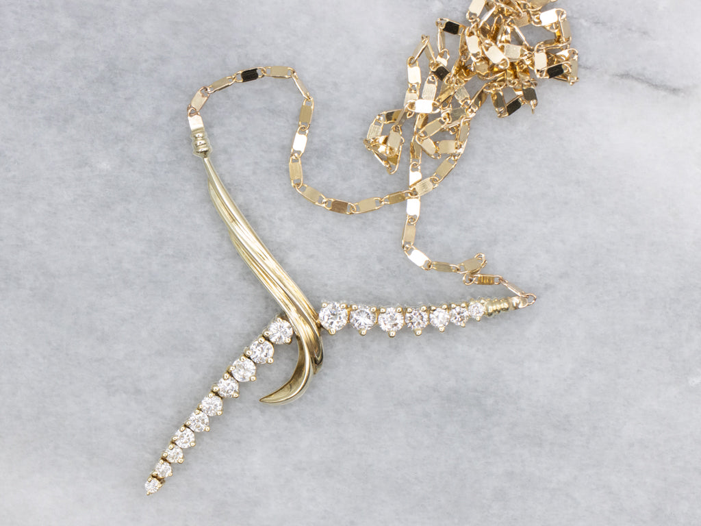 Mix-Era Graduated Diamond Twist Pendant and Gold Link Necklace