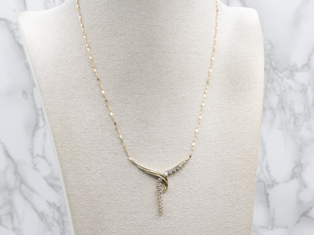 Mix-Era Graduated Diamond Twist Pendant and Gold Link Necklace