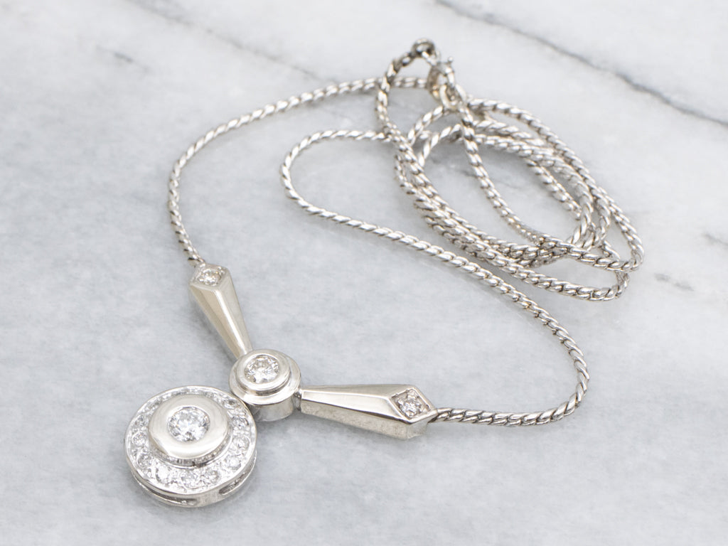 Sparkling White Gold Bezel-Set Diamond Halo Necklace
