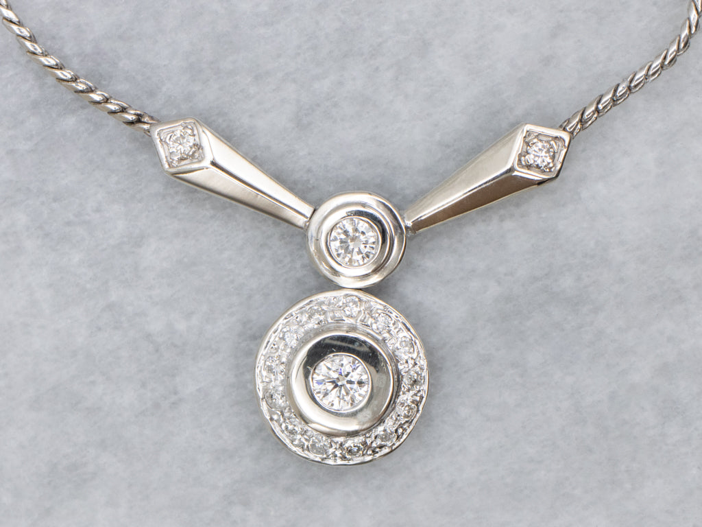 Sparkling White Gold Bezel-Set Diamond Halo Necklace