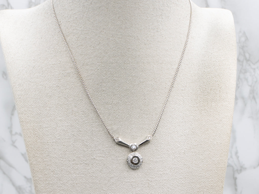 Sparkling White Gold Bezel-Set Diamond Halo Necklace