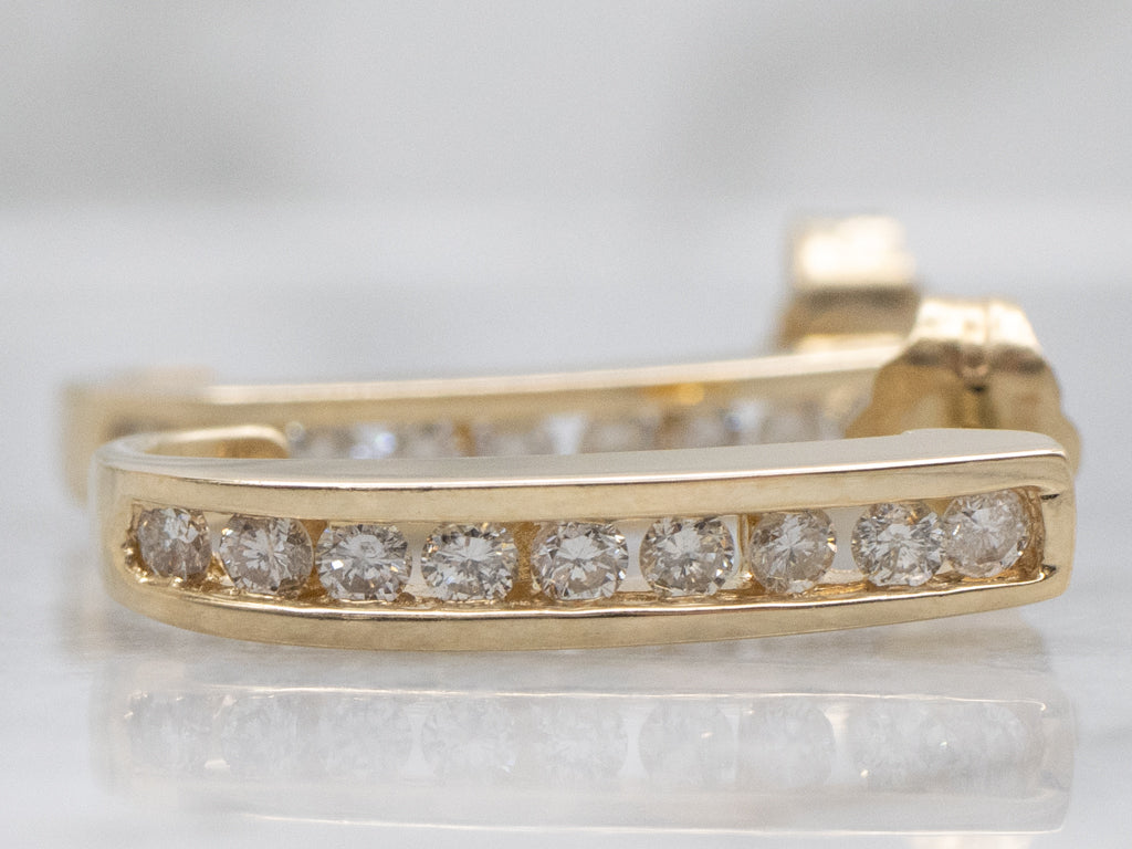 Channel-Set Diamond Curved Yellow Gold Stud Earrings