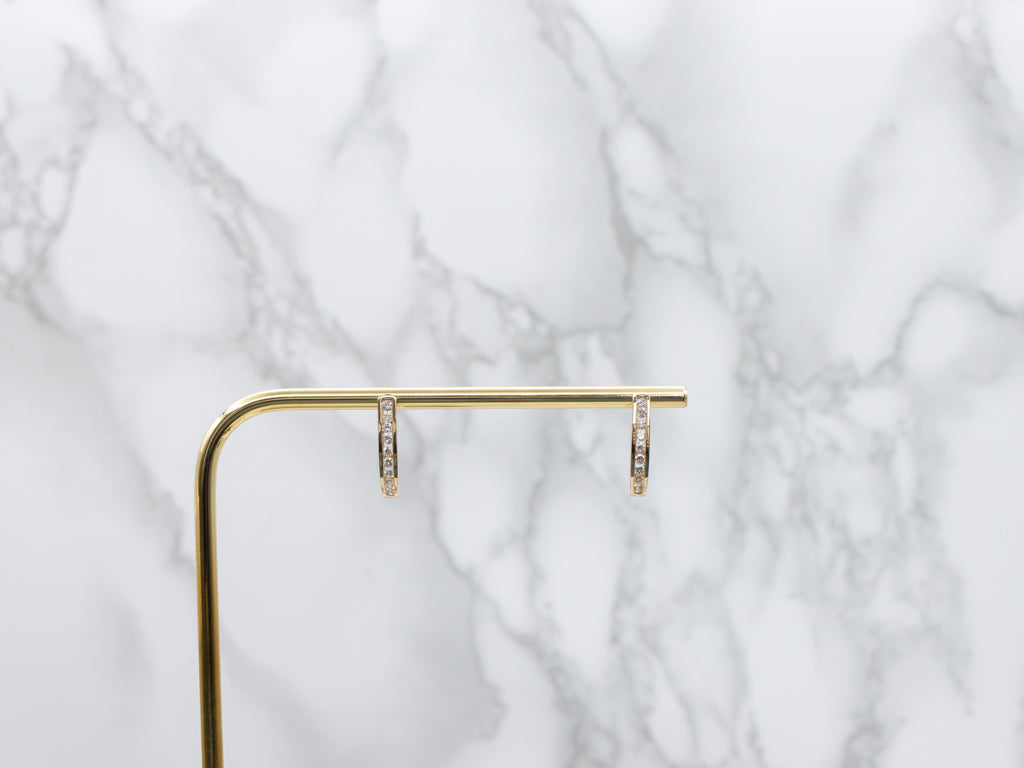 Channel-Set Diamond Curved Yellow Gold Stud Earrings