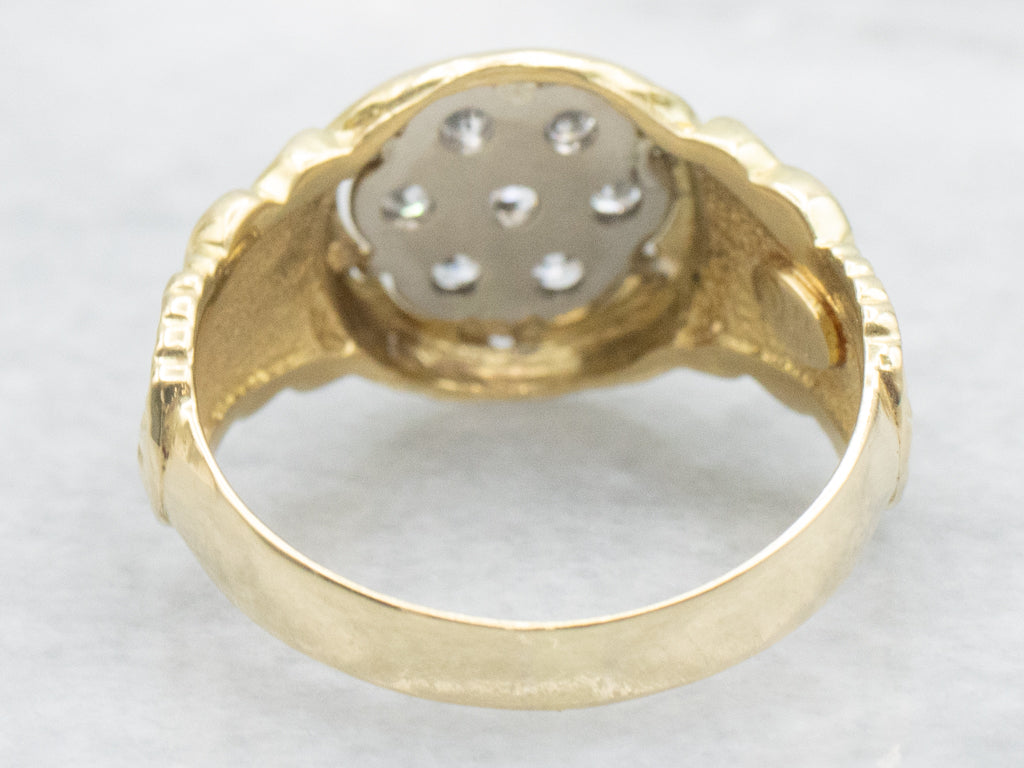 Italian Gold Diamond Cluster Ring with Owl Motif