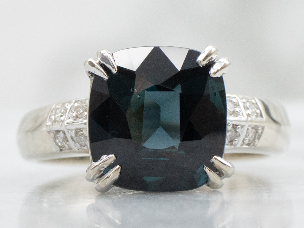 Modern White Gold Cushion-Cut Blue Spinel and Diamond Ring