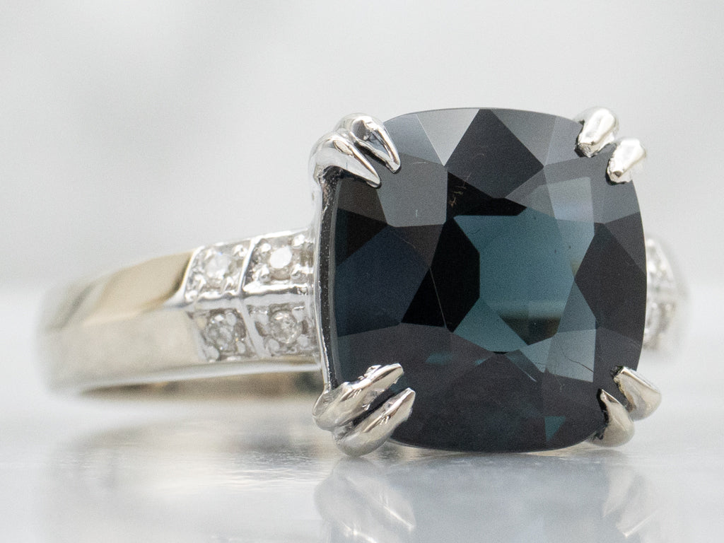 Modern White Gold Cushion-Cut Blue Spinel and Diamond Ring