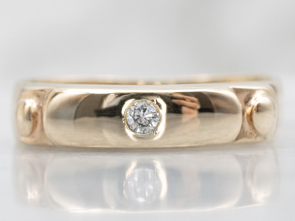 Flush-Set Diamond Yellow Gold Solitaire Ring