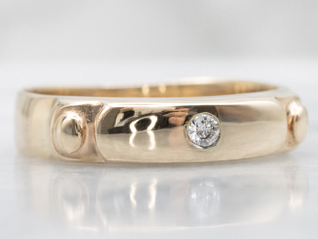 Flush-Set Diamond Yellow Gold Solitaire Ring