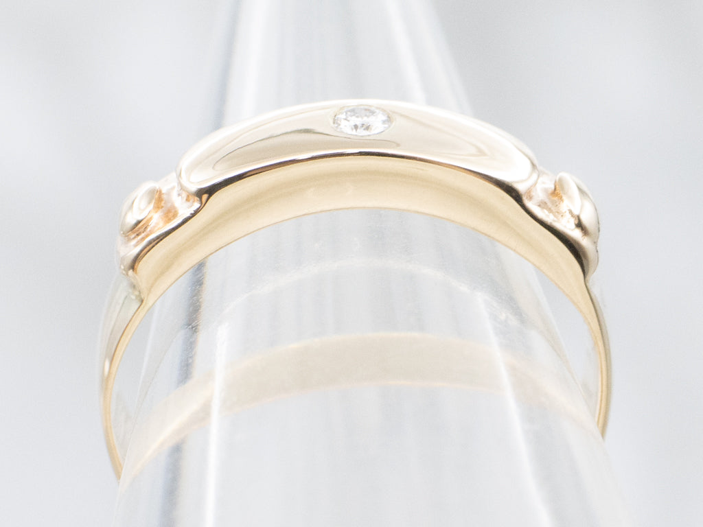 Flush-Set Diamond Yellow Gold Solitaire Ring