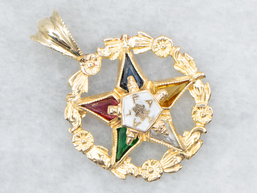 Order of the Eastern Star Floral Gold Pendant