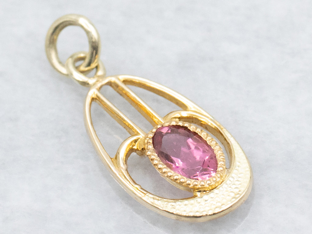 Antique Pink Tourmaline and Gold Pendant