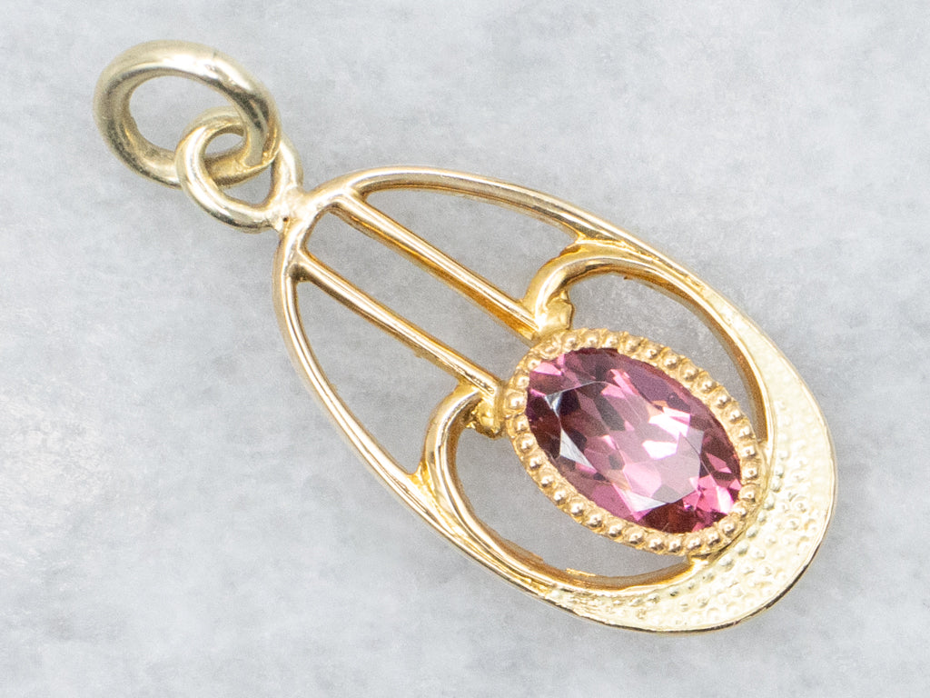 Antique Pink Tourmaline and Gold Pendant