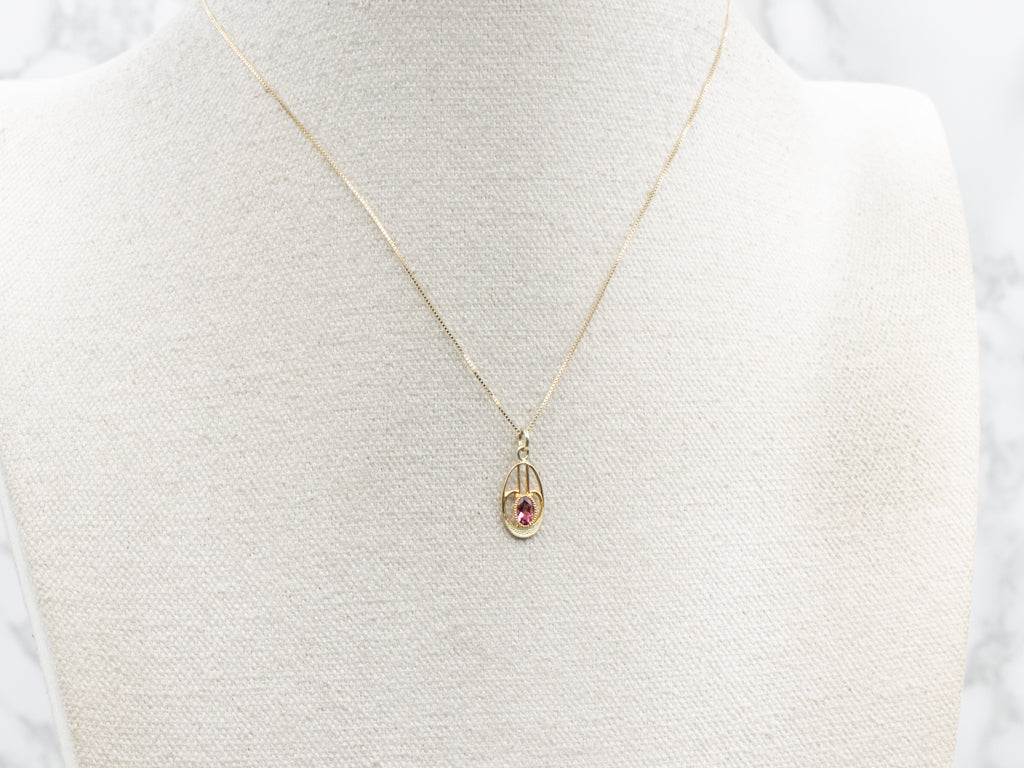 Antique Pink Tourmaline and Gold Pendant
