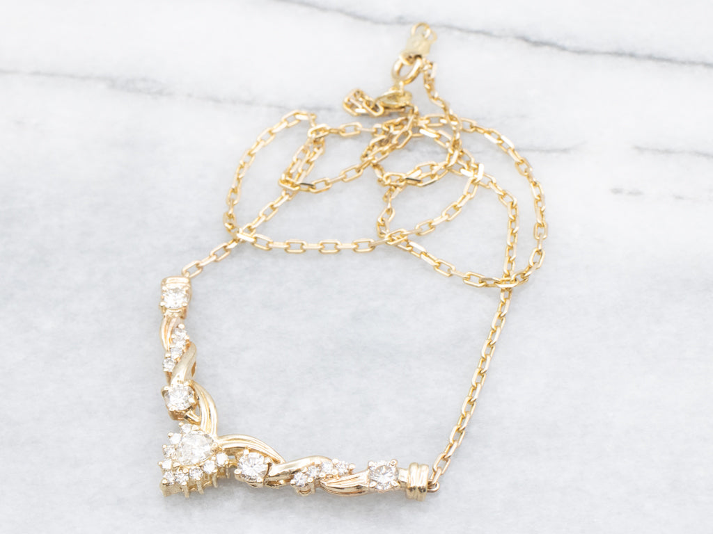 Diamond Twisting Yellow Gold Pendant Necklace
